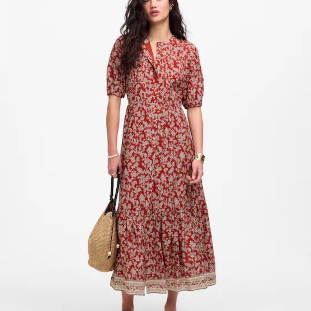 NWT Madewell Pintucked Puff-Sleeve Midi Dress in Floral